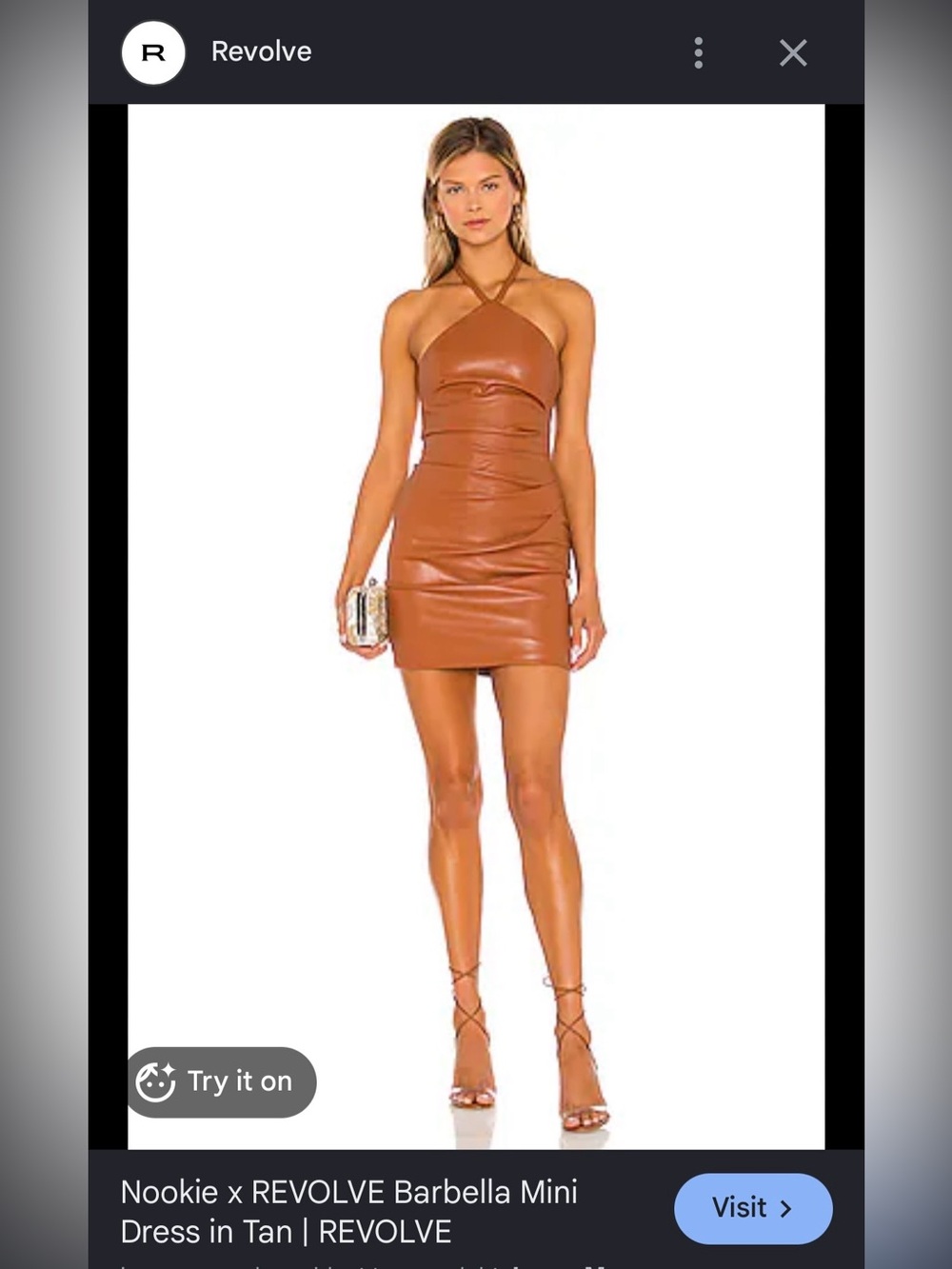 Revolve x Nookie Sold out Barbella Tan Faux-Leather Halter Mini Dress NWTS Sz XS